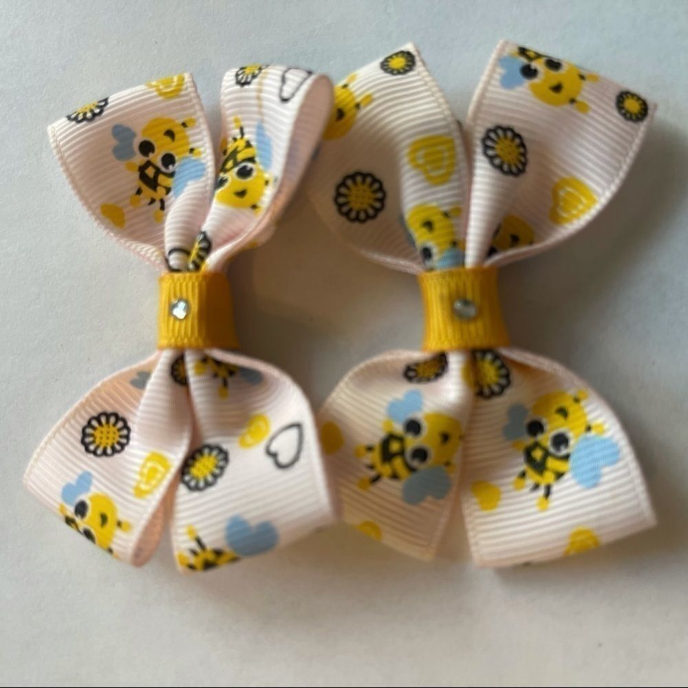 Bow pair hair bows accessories Honey bee love NEW